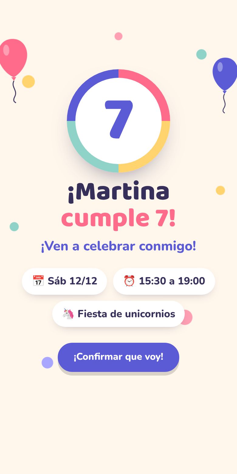 Vista previa de la invitación Martina cumple 7