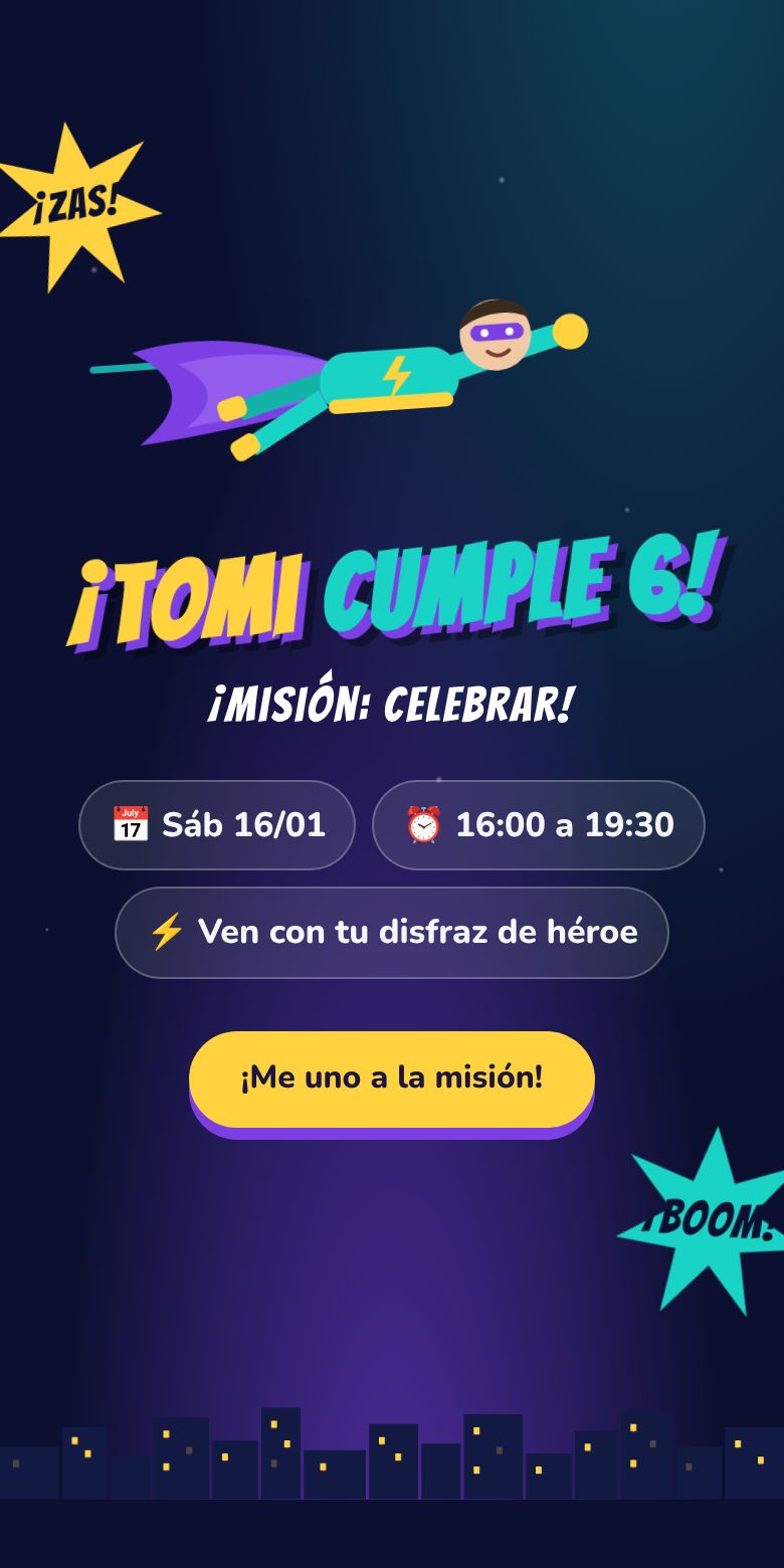 Vista previa de la invitación Tomi cumple 6